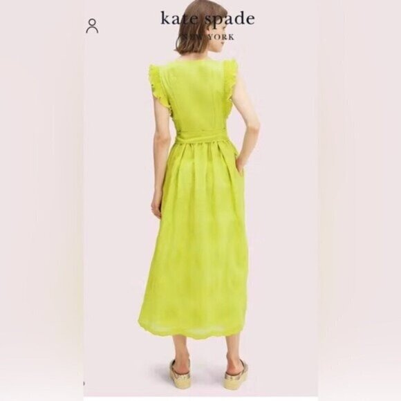 NWOT Kate Spade Bloom Organza V Neck Belted Fit and Flare Midi Dress Size 0 - Picture 2 of 4